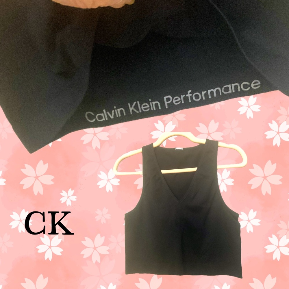 Calvin Klein Performance Sleek Black Crop Top NWOT 16" p2p - Picture 2 of 2